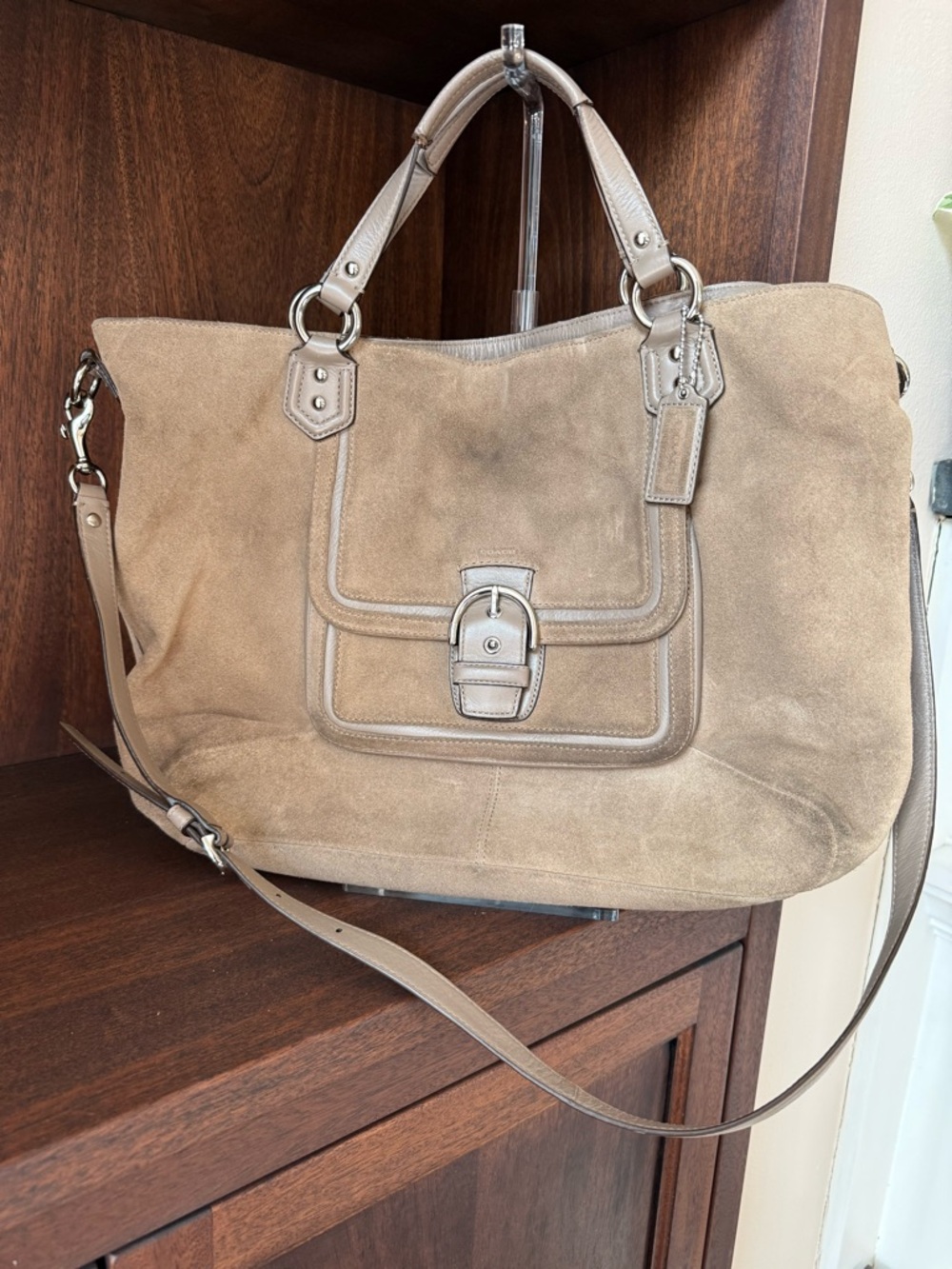 Coach Taupe Campbell Suede Izzy Satchel